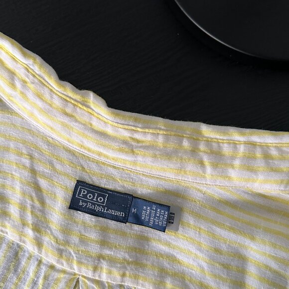 Polo Ralph Lauren Yellow & White Striped Linen Button-Up Shirt – Size M - Picture 6 of 7